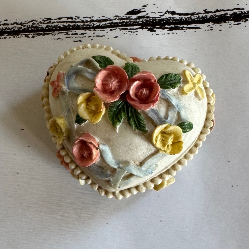 Heart-Shaped Floral Trinket Box